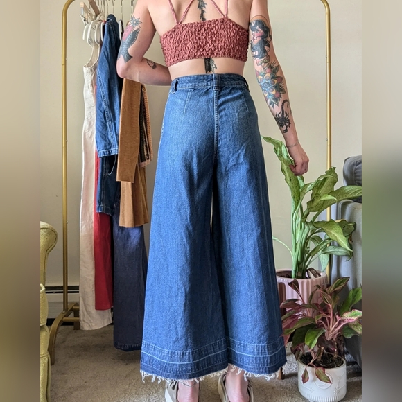 Free People Wide Leg Raw Hem Jeans - Picture 5 of 6